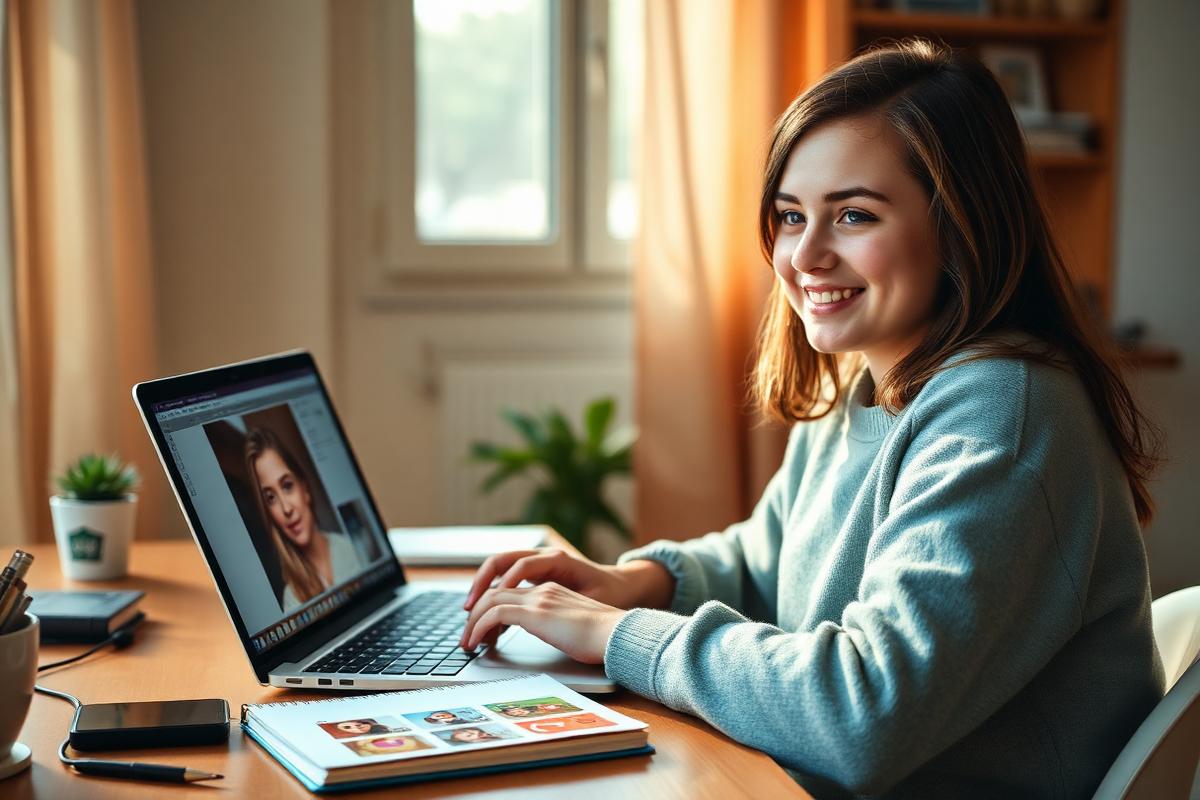 Nxënëse duke mësuar turqisht online në laptop